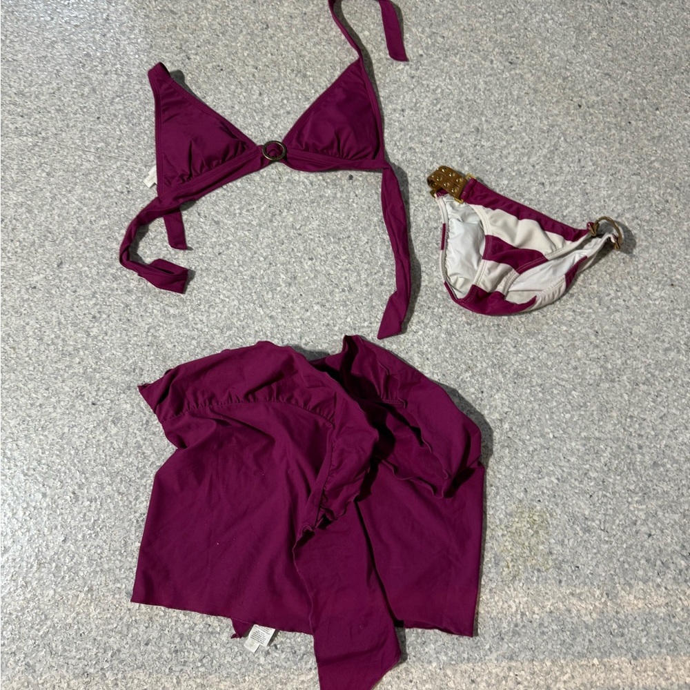Purple Bikini Set with Striped bottom and surong